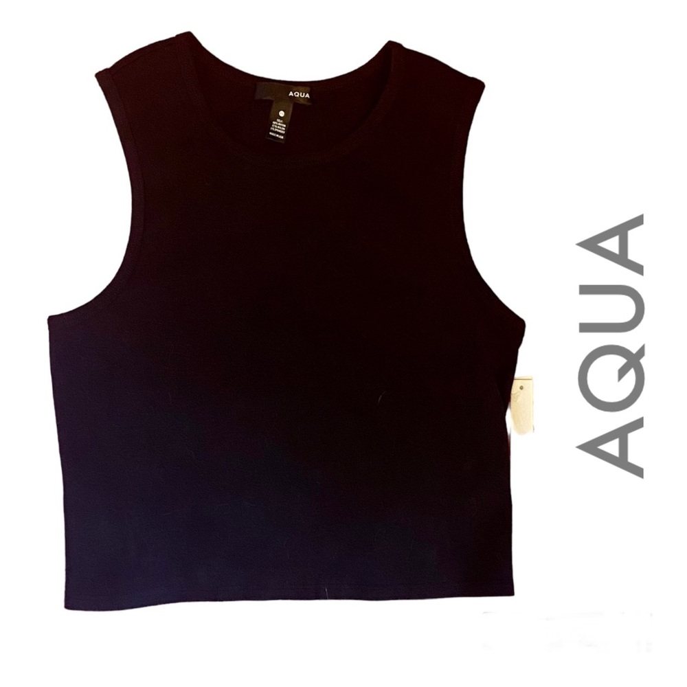 AQUA NWT Black Ponte Style Sleeveless Crop Top Size XS